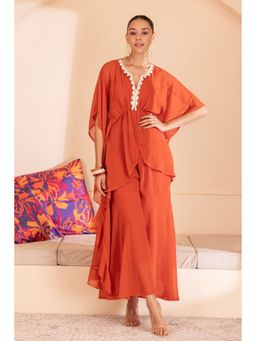 SEW - Rust Shell Embellished Kaftan with Camisole and Palazzo (Set of 3)
