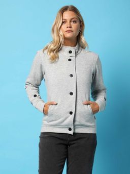 Campus Sutra - Womens Grey Solid Cotton Jacket