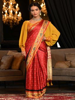 Beatitude - Multicolor Gajji Satin Silk Printed Saree with Unstitched Blouse