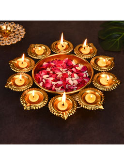 DecorTwist - Floral Diya Urli Bowl Gold