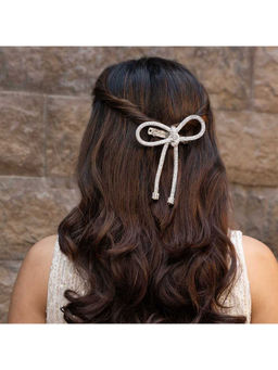 Hair Drama Co. - Crystal Hair Bow Barrette Clip - Silver