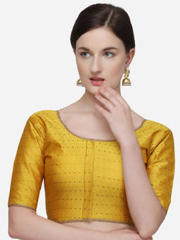 Amrutam Fab - Womens Jacquard Yellow Phantom Silk Stiched Blouse With Round Neck