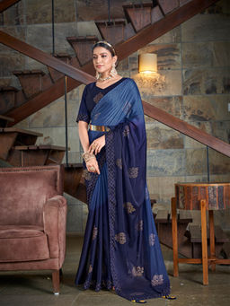 Odette - Navy Blue Rangoli Silk Sequin Saree with Unstitched Blouse