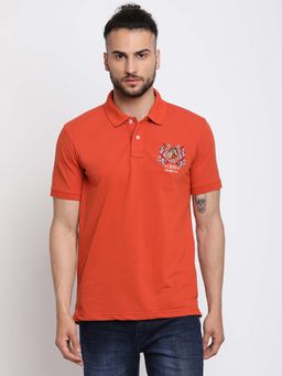 Cantabil - Men's Rust Half Sleeves Collared T-shirt