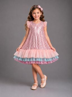 The Little Tales - Pink Sequins with Multi Layered Ruffled Dress