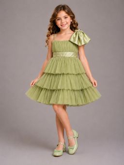 The Little Tales - Green Net Ruffled Dress