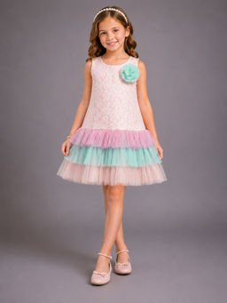The Little Tales - Baby Pink Lace with Organza Frills Dress