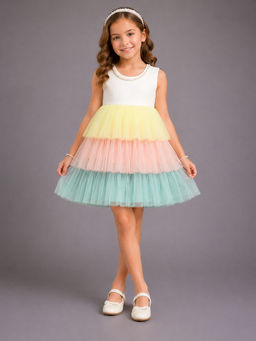 The Little Tales - White Pastel Color Ruffled Dress