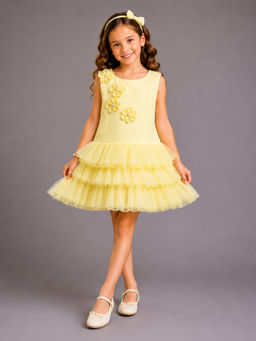 The Little Tales - Yellow 3D Flower Dress