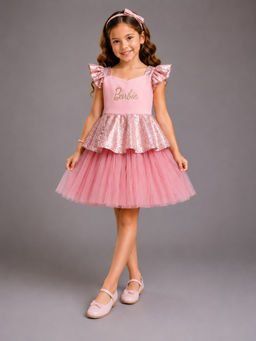 The Little Tales - Pink Sequins Barbie Peplum Dress