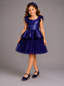 The Little Tales - Blue Sequins Peplum Dress