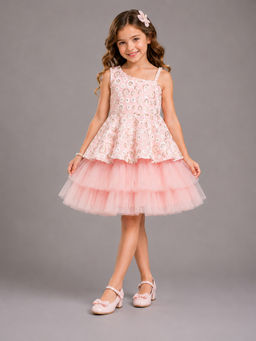 The Little Tales - Pink Embroidery Peplum Dress