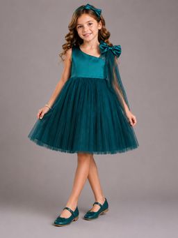 The Little Tales - Teal Satin Dress