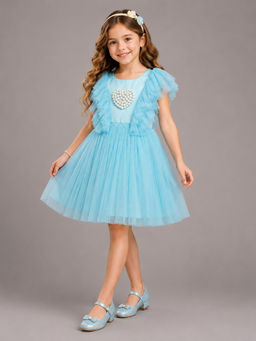 The Little Tales - Ferozi Blue Net Birthday Dress
