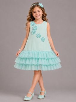 The Little Tales - Teal 3D Flower Dress