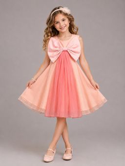 The Little Tales - Big Peach Double Shaded Bow Dress