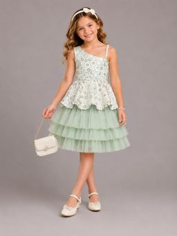 The Little Tales - Green Embroidery Peplum Dress