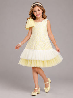 The Little Tales - Lime Yellow Lace with Net Ruffles Dress