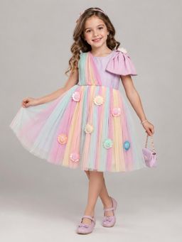 The Little Tales - Multi-coloured Net Flower Dress