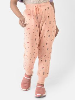 CRIMSOUNE CLUB - Girls Peach Joggers with Floral Print