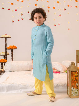 PSPeaches - Blue Yellow Kurta Pyjama (Set of 2)