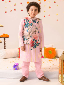 PSPeaches - Pink Lurex Kurta Pyjama with Jacket (Set of 3)