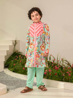 PSPeaches - Green Stripe Kurta Pyjama (Set of 2)