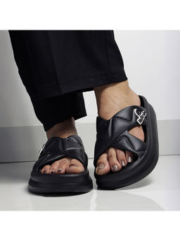 NoStrain - Women Waterproof Cross Strap Black Sandals