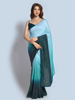 Odette - Rama Georgette Designer Embellished Saree with Unstitched Blouse