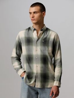 The Bear House - Men Green Checked Slim Fit Cotton Casual Shirt