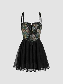 Cider - Black Secret Garden Corset Mini Dress