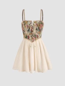 Cider - Multi-Color Secret Garden Corset Mini Dress