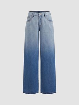 Cider - Blue Denim Mid Rise Gradient Straight Leg Jeans