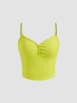 Cider - Green Cotton Blend Solid Button Crop Top