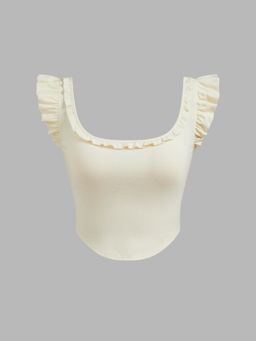 Cider - Yellow Cotton Blend Scoop Neckline Solid Lettuce Trim Crop Top