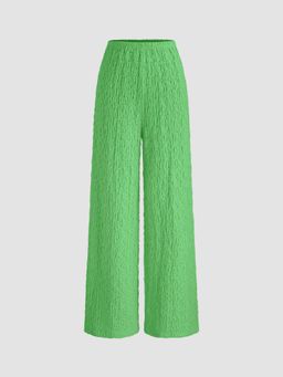 Cider - Green Mid Rise Texture Wide Leg Trouser