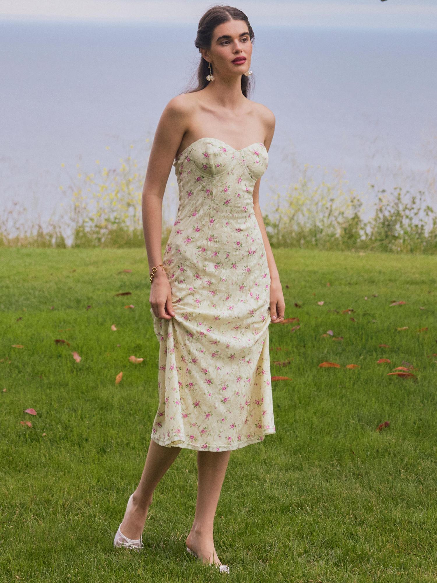 Yellow Lace Floral Cami Maxi Dress