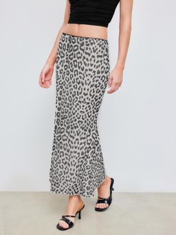 Cider - Black Mesh Mid Rise Leopard Maxi Skirt