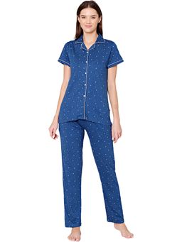Bodycare - Womens Cotton Printed Night Suit Of Shirt & Pyjama -BSNS18001 Blue (Set of 2)
