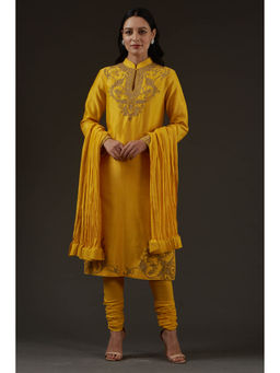 Rohit Bal - Embroidered Straight Kurta with Churidar and Dupatta (Set of 3)