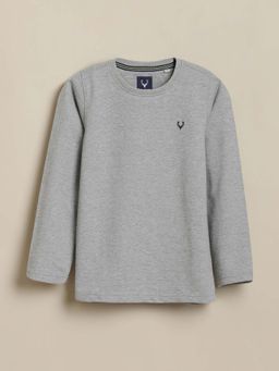 Allen Solly - Boys Grey Regular Fit Solid Crew Neck T-Shirt