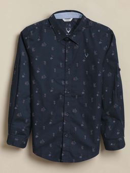 Allen Solly - Boys Navy Blue Slim Fit Print Casual Shirt