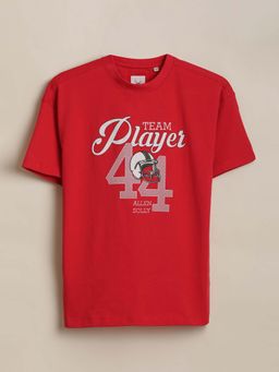 Allen Solly - Boys Red Graphic Printed Crew Neck T-shirt