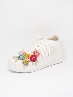 The Saree Sneakers - Summer Bouquet Flowers With Silver Sequins Sneakers