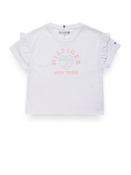 Tommy Hilfiger - Girls Logo Relaxed-Fit Cotton T-Shirt White