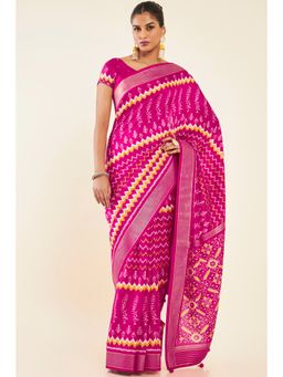 Soch - Women Pink Silk Printed Saree with Unstitched Blouse