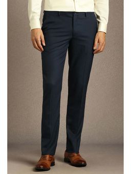 Louis Philippe - Men Navy Blue Polyester Blend Textured Trouser