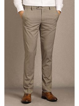 Louis Philippe - Men Beige Polyester Textured Trouser