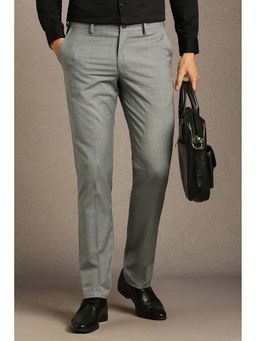 Louis Philippe - Men Grey Polyester Blend Textured Trouser