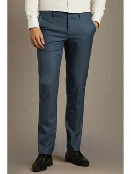 Louis Philippe - Men Blue Polyester Blend Textured Trouser